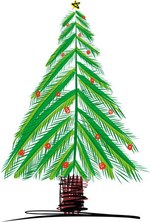 Hand drawn sketch Christmas tree vector illustrationのイラスト素材