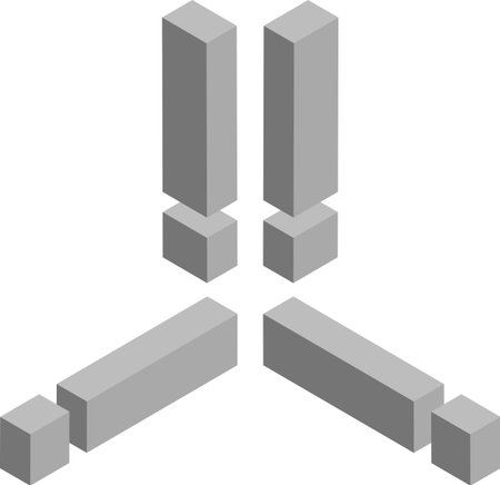 Isometric exclamation mark symbol. Template for creating icon, emblems, monograms. Black and white. 3D art symbol illustrationのイラスト素材