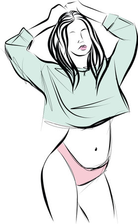 Woman underware solid icon. Lady underclothes isolated on white. T-shirt and panties glyph style design, vector illustrationのイラスト素材