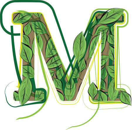 Green leaf alphabet vector Illustration LETTER Mのイラスト素材