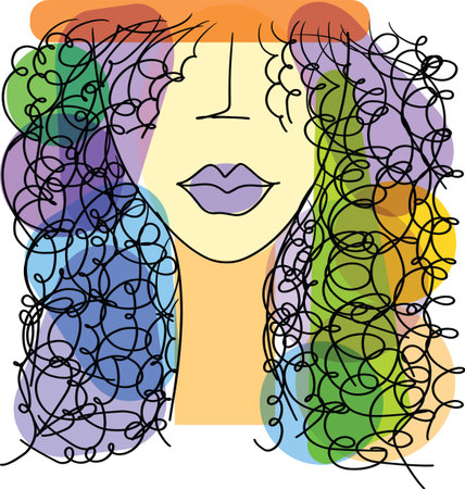 Sketch of Women portrait. young beautiful girl looking front angles. Close up black and white line sketch isolated vector illustrationのイラスト素材