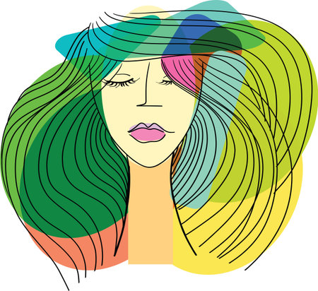 Sketch of Women portrait. young beautiful girl looking front angles. Close up black and white line sketch isolated vector illustrationのイラスト素材