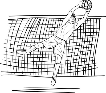 Sketch of goalkeeper trying stop a shoot. Vector illustration.のイラスト素材