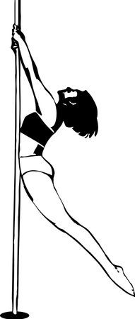 Silhouette of girl and pole. Pole dance illustration for fitness, striptease dancers, exotic dance. Vector illustration for logotype, badge, icon, logo, bannerのイラスト素材