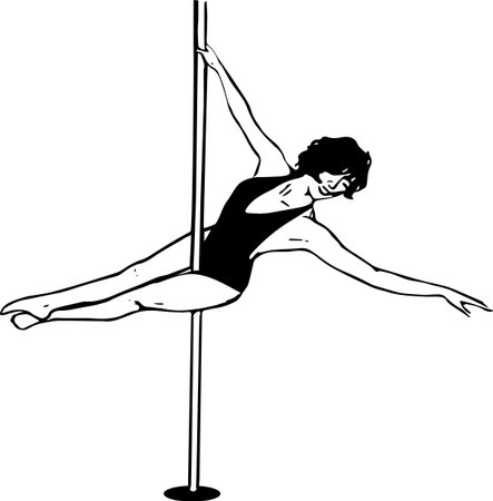 Silhouette of girl and pole. Pole dance illustration for fitness, striptease dancers, exotic dance. Vector illustration for logotype, badge, icon, logo, bannerのイラスト素材