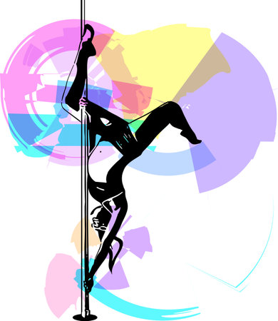 Silhouette of girl and pole. Pole dance illustration for fitness, striptease dancers, exotic dance. Vector illustration for logotype, badge, icon, logo, bannerのイラスト素材