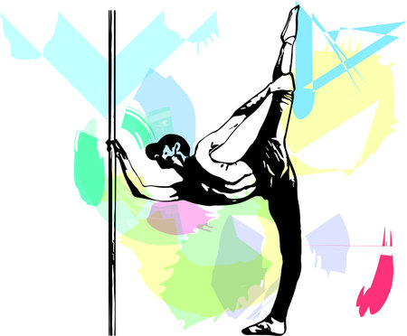 Silhouette of man and pole. Pole dance illustration for fitness, striptease dancers, exotic dance. Vector illustration for logotype, badge, icon, logo, bannerのイラスト素材