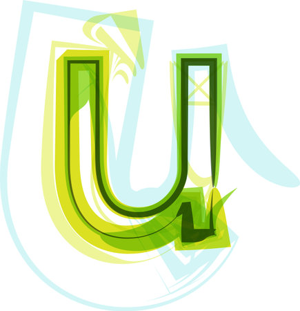 Ecology vegan green eco element organic symbol artistic Font. Vector Illustration. Letter uのイラスト素材