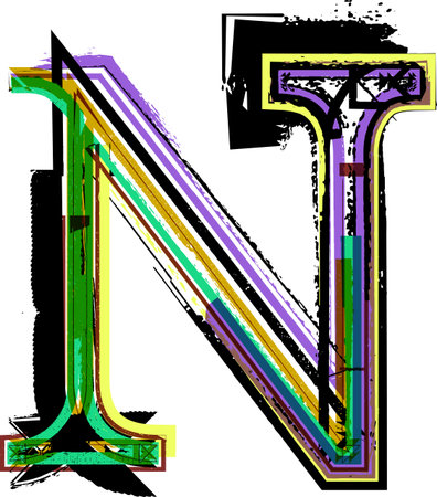art sketched fonts, uppercase symbols, vector illustration letter Nのイラスト素材