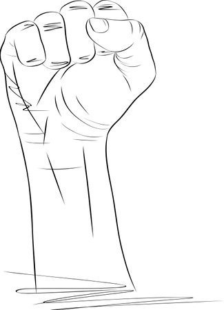 Protest fist sketch, Clenched fist raised up. Strong, strength sketch, Raised Arm, Human Rights Salute, Protest, Activist, Revolution, Equality, Changeのイラスト素材
