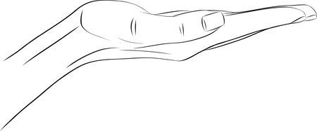 Close-up woman's empty Hand open and ready to help or receive. Open outstretched hand, Volunteering charity, support, hope, peace, extended in greeting, sketch illustrationのイラスト素材