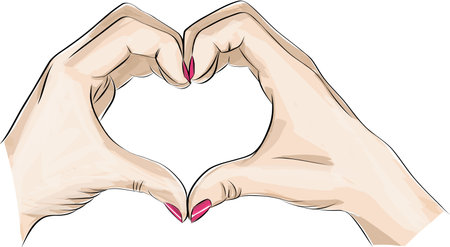 Sketch of hands showing heart shape gesture, Hand drawn vector line art. Sketch of hands showing heart shape gesture, Hand drawn vector line art illustrationillustrationのイラスト素材