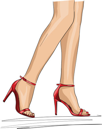 Sexy legs woman, high-heeled shoes, sketch drawing style, Heels, foot, leg. shoes, one line artのイラスト素材