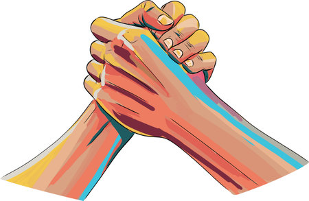 Hands of friends greeting each other. Outline symbol with stylized image of a gesture hand of a human greeting, armwrestlingのイラスト素材
