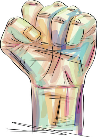 Protest fist sketch, Clenched fist raised up. Strong, strength sketch, Raised Arm, Human Rights Salute, Protest, Activist, Revolution, Equality, Changeのイラスト素材