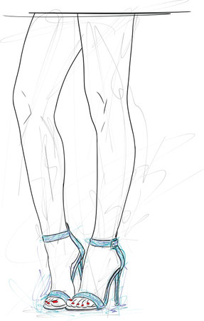 Sexy legs woman, high-heeled shoes, sketch drawing style, Heels, foot, leg. shoes, one line artのイラスト素材