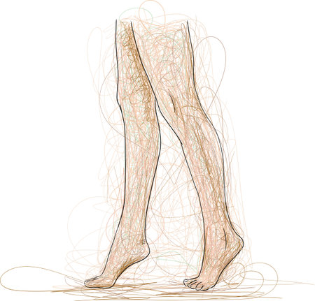Beautiful female feet. Hand drawn vector illustration of realistic human feet. Healthy foot.のイラスト素材