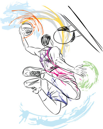 Sketch illustration of basketball player in action with ballのイラスト素材