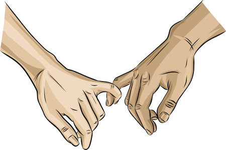 Closeup of two Interracial human hands holding each other. Concept romance supports love, peace and unity against racism - Multi ethnic couple Vector illustrationのイラスト素材