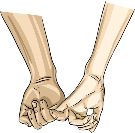 Closeup of two Interracial human hands holding each other. Concept romance supports love, peace and unity against racism - Multi ethnic couple Vector illustrationのイラスト素材