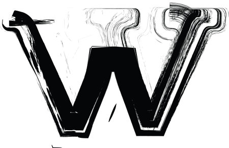 Textured font with an eroded rough letterpress print texture. Unique design font. Letter w. Vector Illustration.のイラスト素材