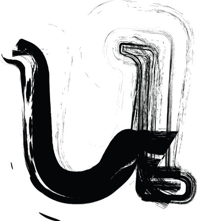 Textured font with an eroded rough letterpress print texture. Unique design font. Letter u. Vector Illustration.のイラスト素材