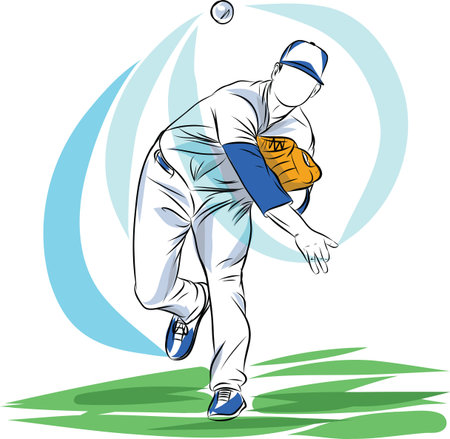 Baseball players in dynamic action in action sketch illustrationのイラスト素材