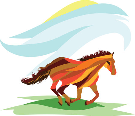 Silhouette of energetic colorful running horse. Abstract Vector hand drawn illustration.のイラスト素材