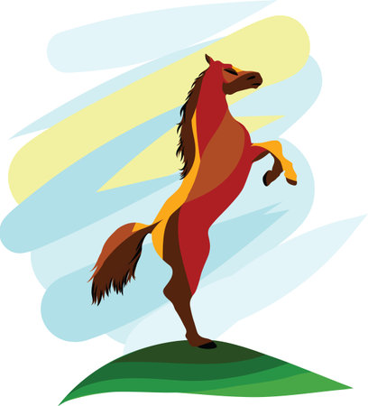 Silhouette of energetic colorful running horse. Abstract Vector hand drawn illustration.のイラスト素材