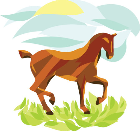 Silhouette of energetic colorful running horse. Abstract Vector hand drawn illustration.のイラスト素材