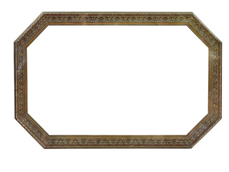 Old antique octagonal wooden picture frame over white background