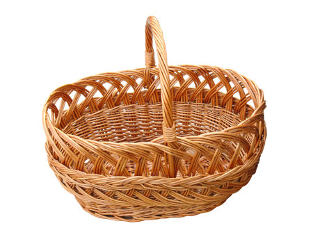 empty wooden basket isolated over white backgroundの写真素材