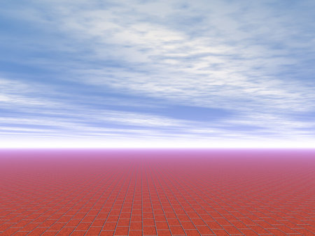 infinite brick pavement area and blue sky high quality rendered from 3Dの写真素材