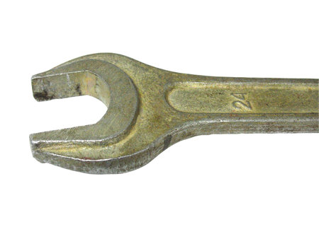 old spanner wrench isolated over white backgroundの写真素材