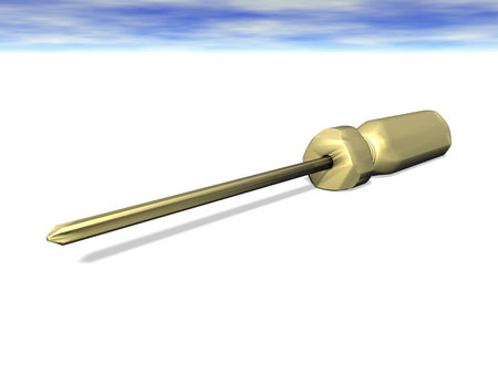 Golden screw-driver with shadow over white, 3D renderの写真素材