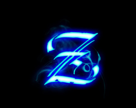 Blue flame magic font over black background. Letter Zの写真素材