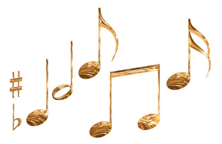 Set of gold pattern musical note symbols isolatedの写真素材