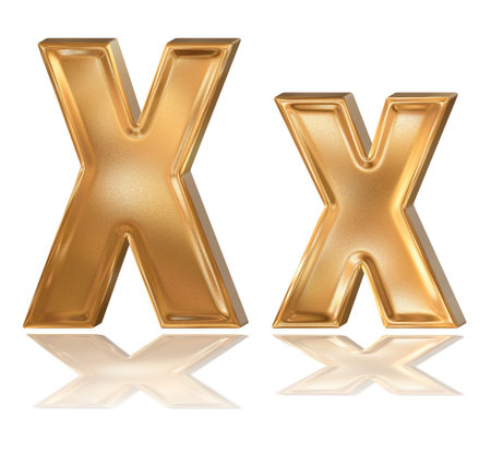 3d golden patterned font with reflection, letter Xの写真素材