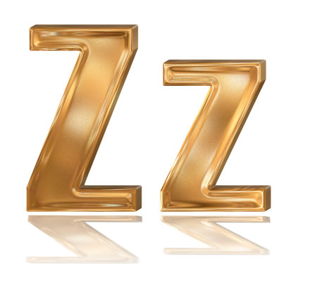3d golden patterned font with reflection, letter Zの写真素材