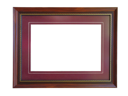 Old pattern empty picture frame isolated on white backgroundの写真素材
