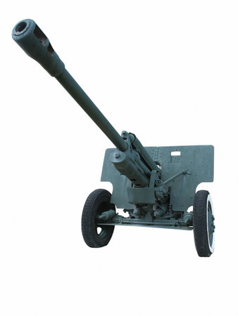 Old anti-tank cannon gun isolated over white background
