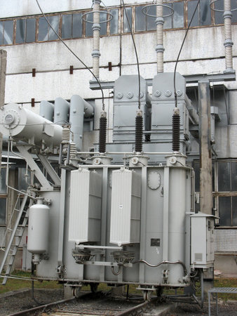 Huge industrial high voltage converter at a power plantの写真素材