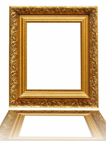 Vintage antique gold picture frame isolated over white backgroundの写真素材