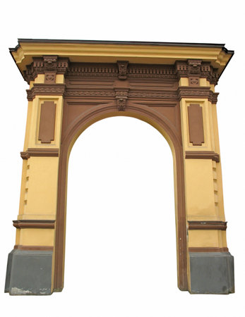 classic arch architectural detail isolated on white background の写真素材