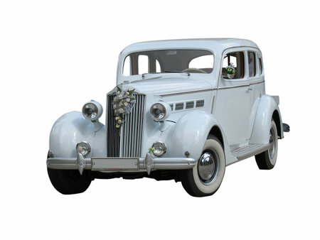 retro vintage white dream wedding luxury car isolated over white backgroundの写真素材