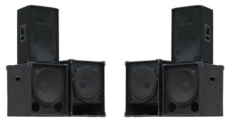 Old powerful stage concerto audio speakers isolated on white background の写真素材