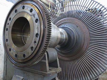 Power generator steam turbine during repair process at power plant