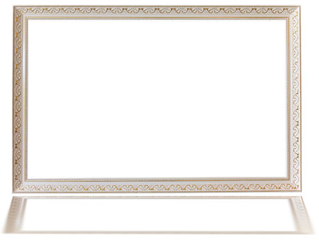 Classic white wooden frame isolated on white backgroundの写真素材