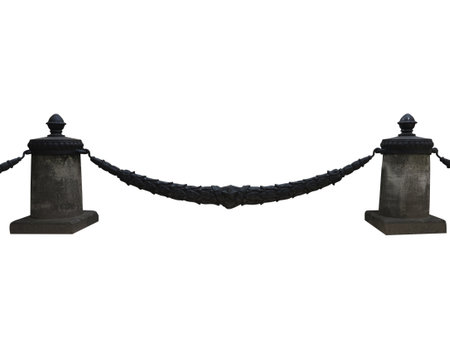 Forged steel and stone fence isolated on white backgroundの写真素材