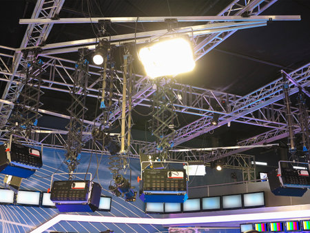 structures of tv studio illumination lights equipment and projectorsの写真素材